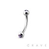 316L Surgical Steel Curved Barbell / Eyebrow with Gems Externally Threaded